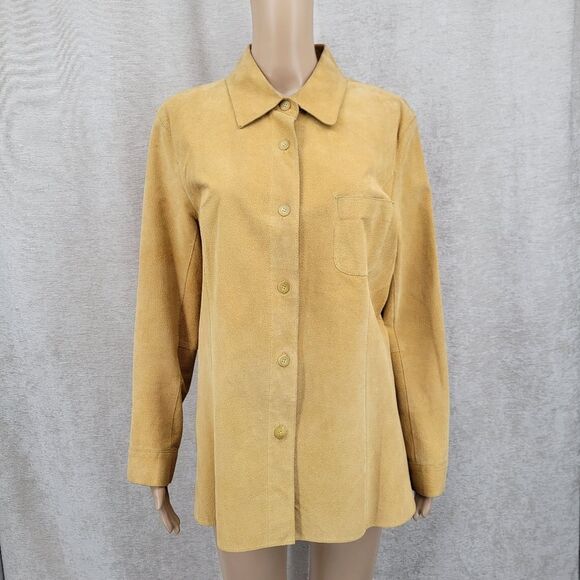 Marsh Landing Tan Leather Button Down Shirt Jacket Schaket - Picture 1 of 14